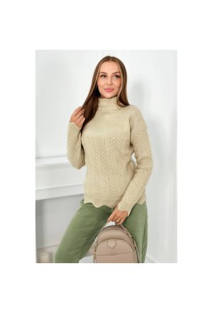 Sweter z ozdobną falbanką beżowy