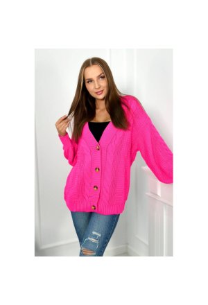Sweter zapinany na guziki z bufiastymi rękawami różowy neon