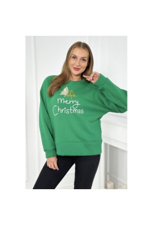 Bluza ocieplana z napisem Merry Christmas i choinką zielona