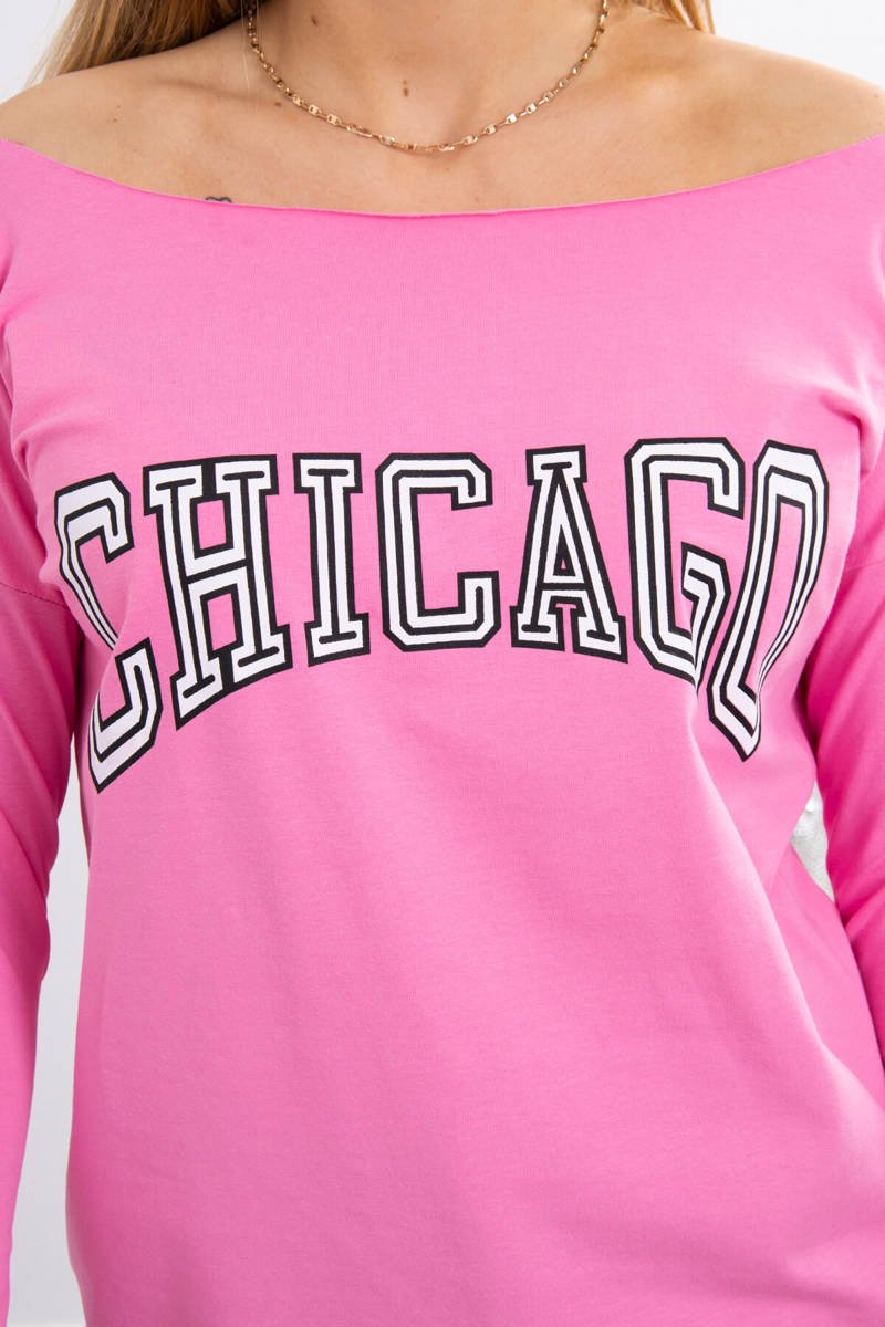  Bluzka z nadrukiem Chicago jasno różowa