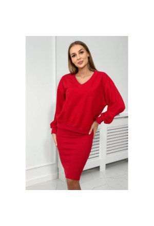 Komplet bluzka + sukienka prążkowana czerwony