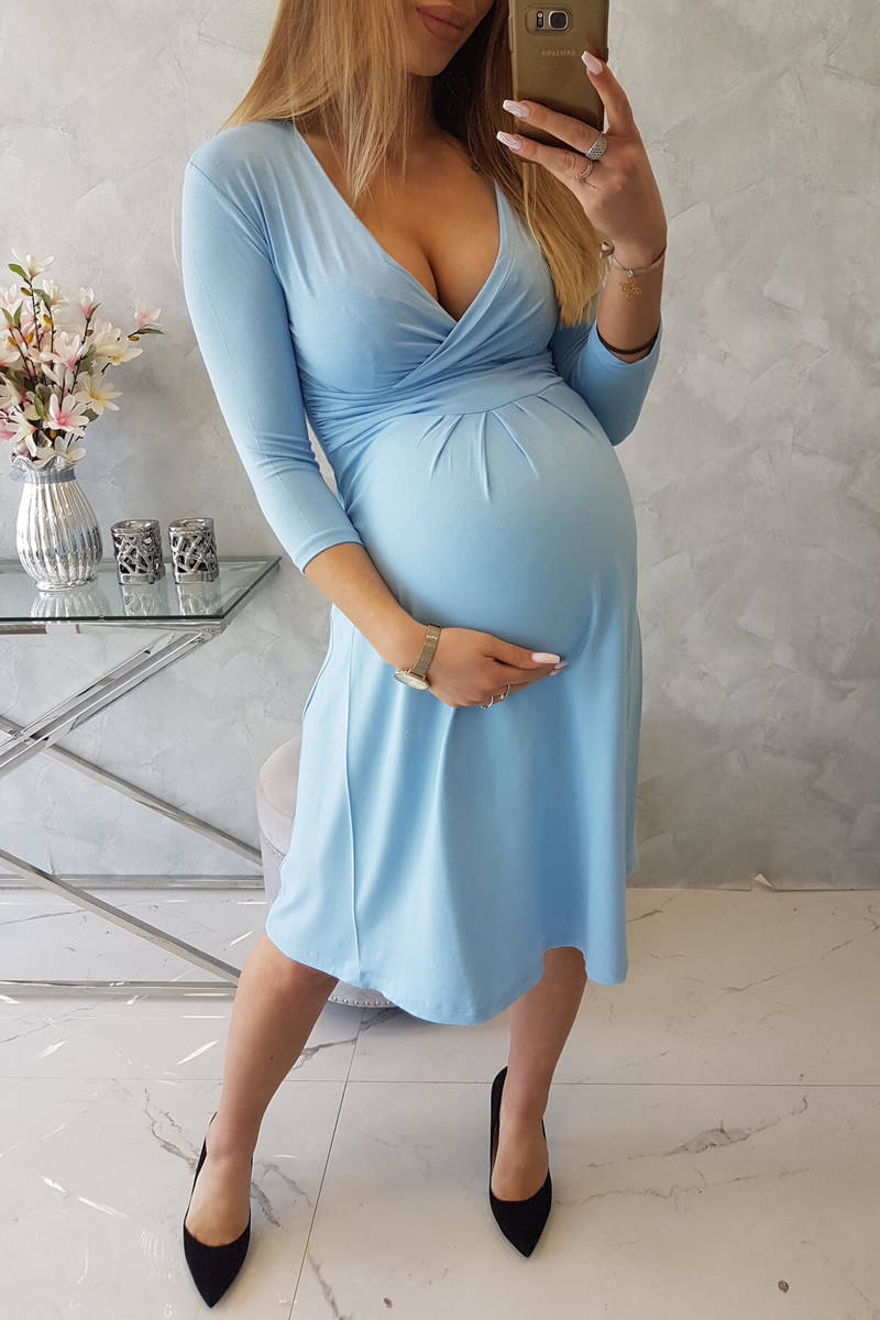 Sukienka Ciążowa z odcięciem pod biustem błękitna