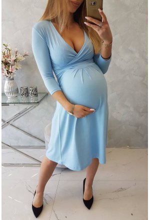 Sukienka Ciążowa z odcięciem pod biustem błękitna