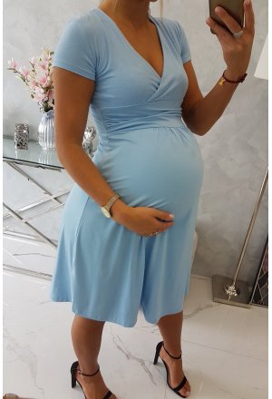 Sukienka Ciążowa z odcięciem pod biustem, krótki rękaw niebieska