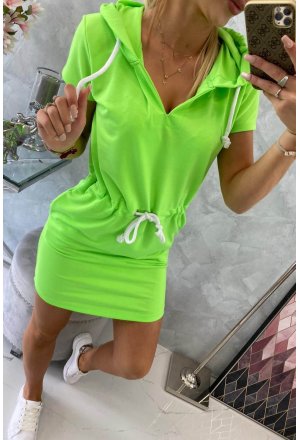 Sukienka wiązana z kapturem zielony neon