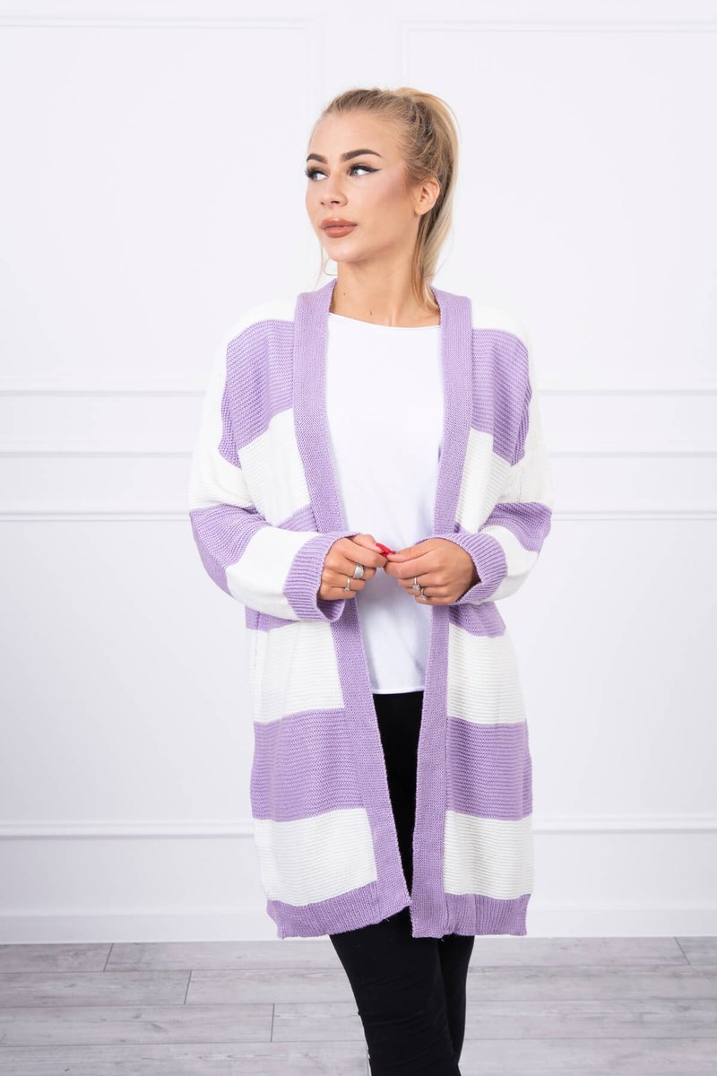 Sweter dwukolorowy ecru+fioletowy