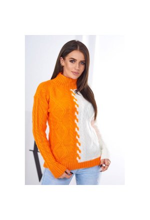 Sweter dwukolorowy pomarańczowy+ecru