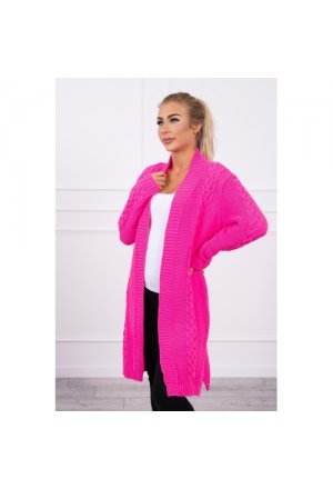 Sweter Kardigan splot warkocz różowy neon
