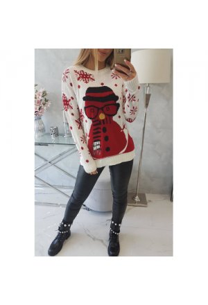 Sweter świąteczny z bałwanem ecru