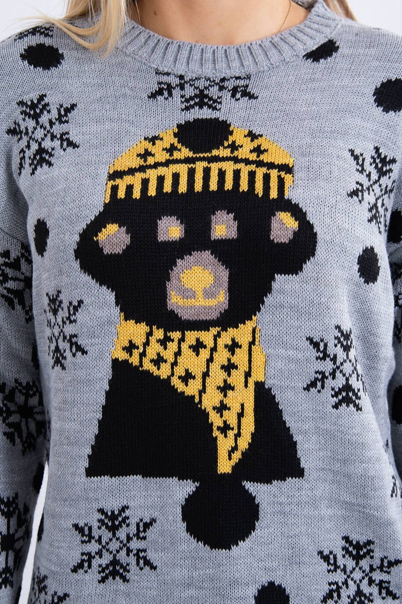  Sweter świąteczny z misiem szary