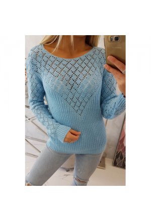 Sweter z ażurowym zdobieniem niebieski