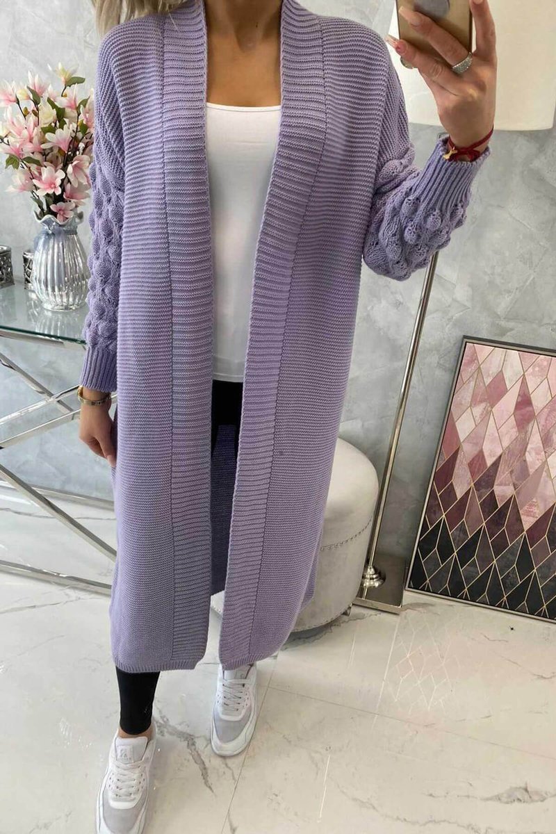 Sweter z bąbelkami na rękawie fioletowy