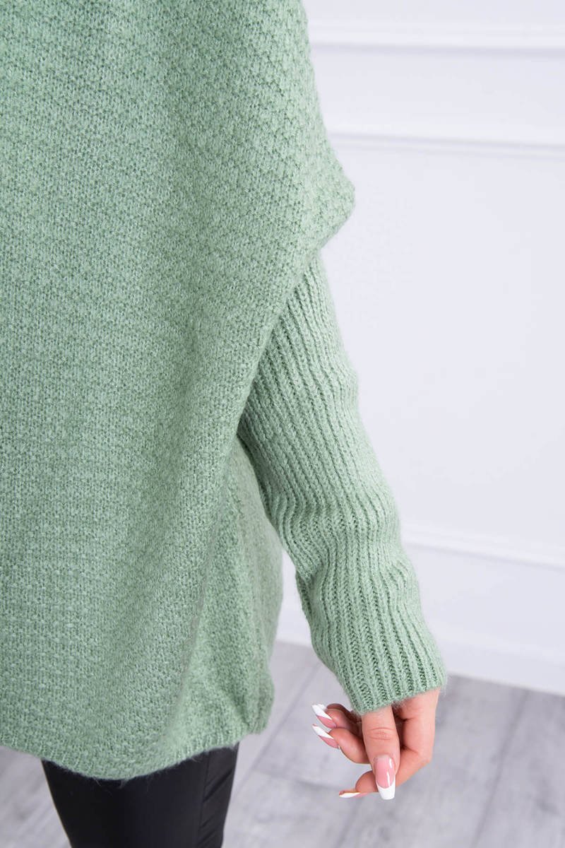  Sweter z kapturem i rękawami typu nietoperz ciemny miętowy