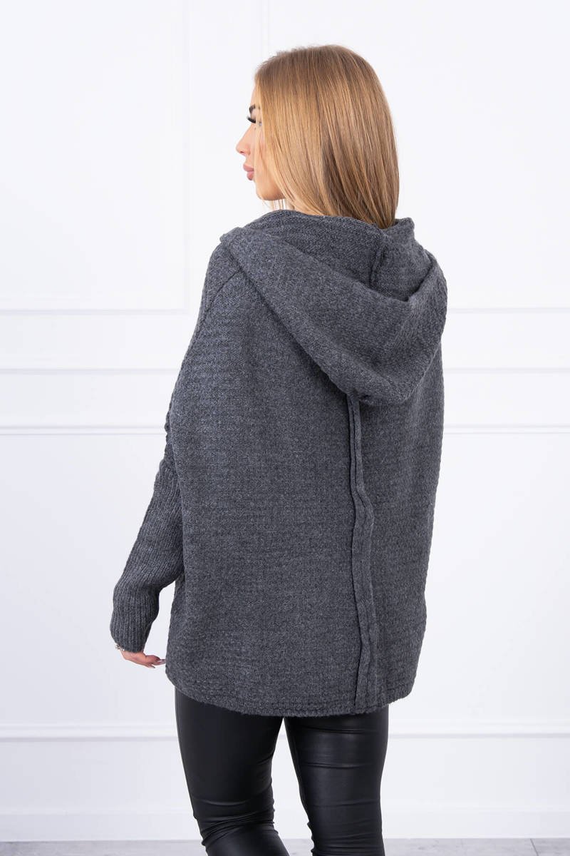  Sweter z kapturem i rękawami typu nietoperz grafitowy