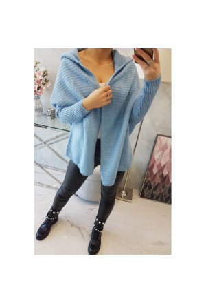 Sweter z kapturem i rękawami typu nietoperz niebieski