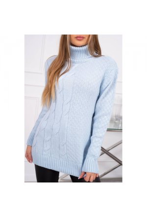 Sweter z wywijanym golfem niebieski