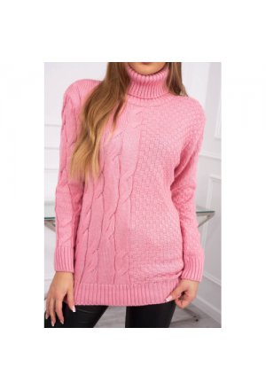 Sweter z wywijanym golfem pudrowy róż