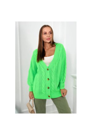 Sweter zapinany na guziki z bufiastymi rękawami zielony neon