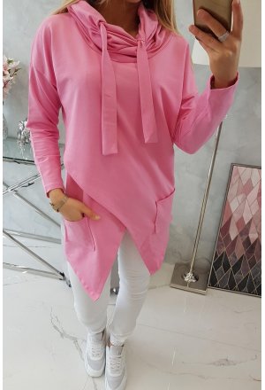 Tunika Plus Size z kopertowym przodem Oversize jasno różowa